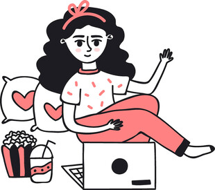 女孩惬意宅家观影时刻