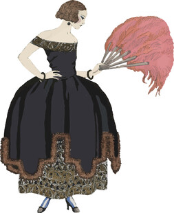 复古黑裙女士手持羽毛扇