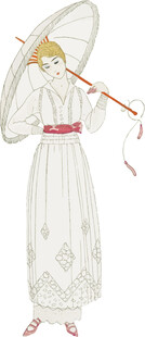 古风女子着白色长裙持笛