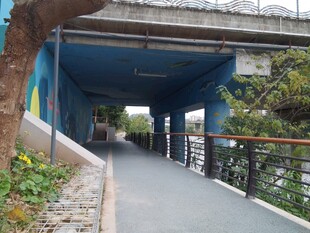 蓝色桥底行人通道景观