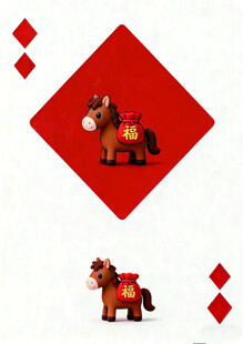 红色背景上的可爱小马形象