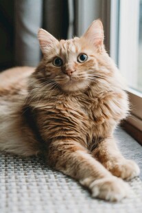 长毛橘猫惬意躺卧