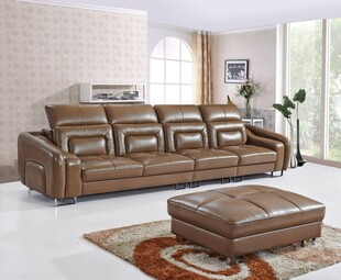 现代奢华棕色真皮沙发组合