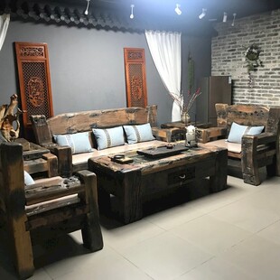 中式复古实木客厅家具组合