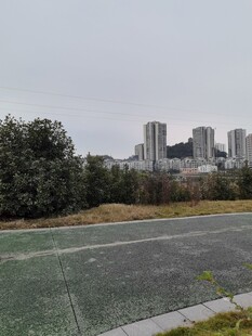 城郊空旷地与远处高楼