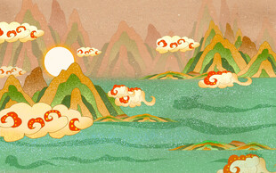 国风山水间的畅游锦鲤