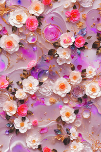 缤纷花朵散落的梦幻场景