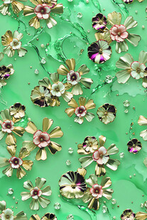 绿色背景上的精致花朵饰品