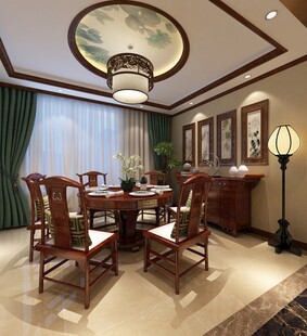 中式典雅餐厅室内场景