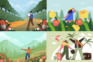 田园劳作场景插画