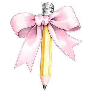 粉色蝴蝶结装饰的黄色铅笔