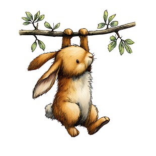 挂在树枝上的可爱小兔子