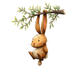 挂在树枝上的可爱小兔子