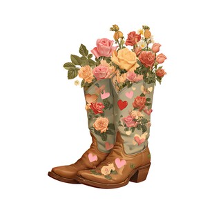 花卉装饰的西部牛仔靴