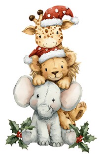 圣诞动物叠罗汉欢乐场景