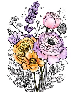 手绘多彩花卉插画