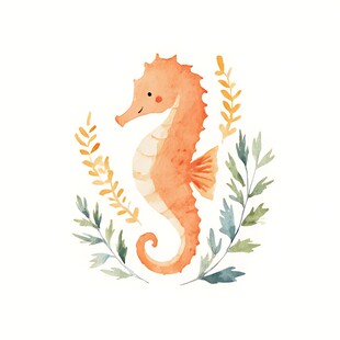 水彩风海马插画装饰图案