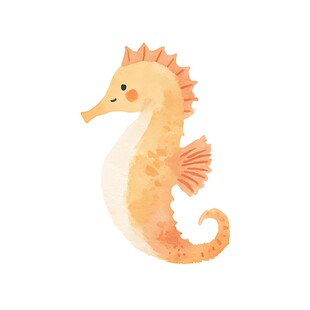 可爱水彩风橙色小海马