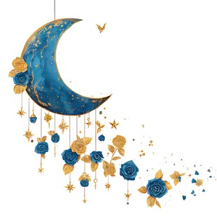 梦幻蓝金月亮装饰图案