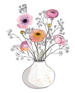 花瓶中的多彩花卉插画