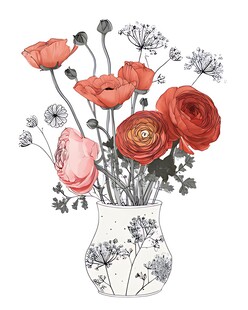 花瓶中的多彩花卉插画