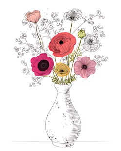 花瓶中的多彩花卉插画