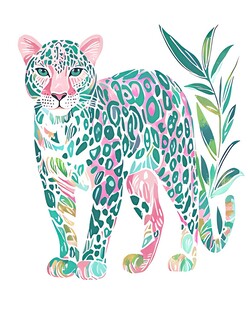彩色豹与植物插画
