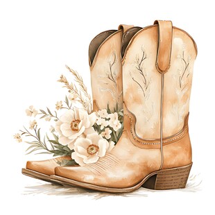 复古风牛仔靴与花卉装饰