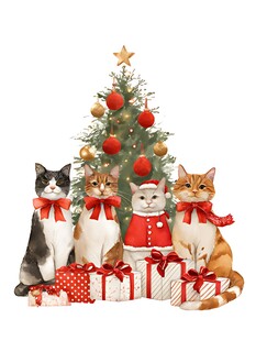 圣诞树下的可爱猫咪们
