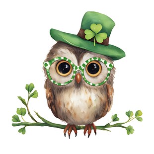 戴绿帽的可爱猫头鹰