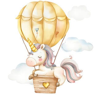 独角兽乘热气球梦幻场景