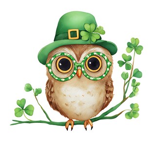戴绿帽的可爱猫头鹰