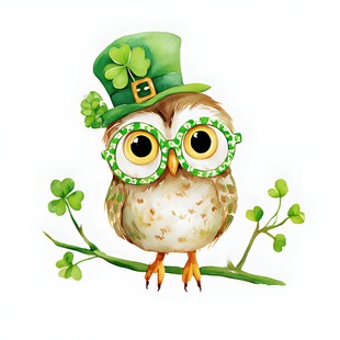戴绿帽的可爱猫头鹰
