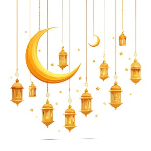 悬挂的斋月灯笼与新月
