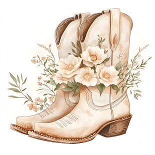 花卉装饰的复古牛仔靴