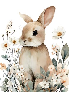 花丛中的可爱兔子