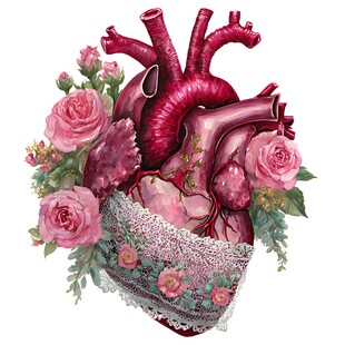 花卉环绕的人体心脏插画
