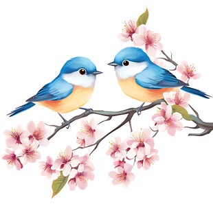 枝头双鸟伴繁花