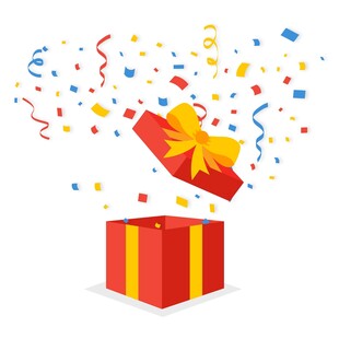 打开礼盒飘出彩带纸屑