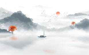 新中式山水背景墙