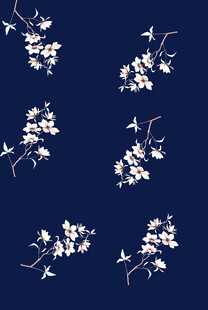 深蓝色底白色花卉图案