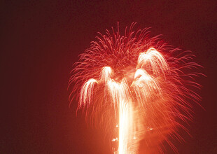 绚丽绽放的红色烟花