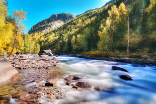 秋日山间溪流美景