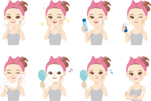 女孩护肤步骤插画