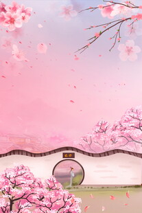 春日樱花下的古朴陶罐