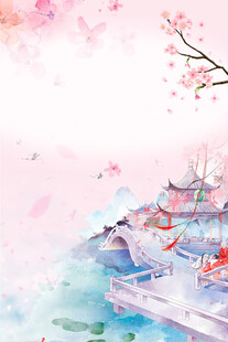 梦幻古风樱花河畔景致