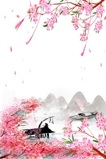 春日桃花山水诗意图景