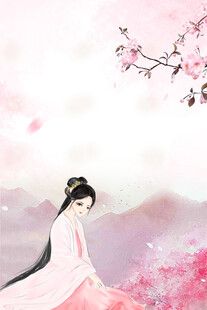 古风佳人赏烂漫桃花景