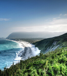 海岸美景葱郁植被伴海浪
