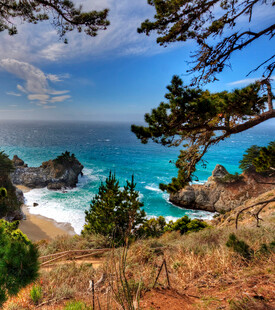 海岸美景碧海青松与岩岸